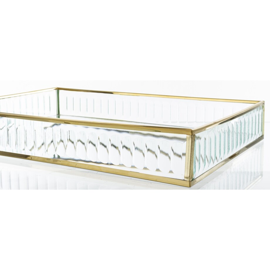 Taca metalowa złota ryflowane szkło 4,5x30x20 cm