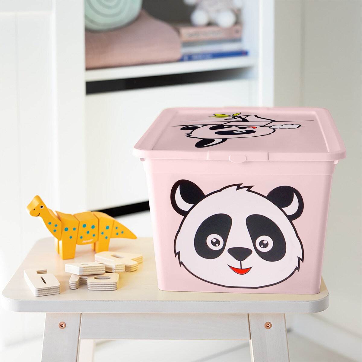 Pojemnik Plastikowy Na Zabawki Z Pokrywą 15 L Zamykany Do Pokoju Dzieci Panda Różowy