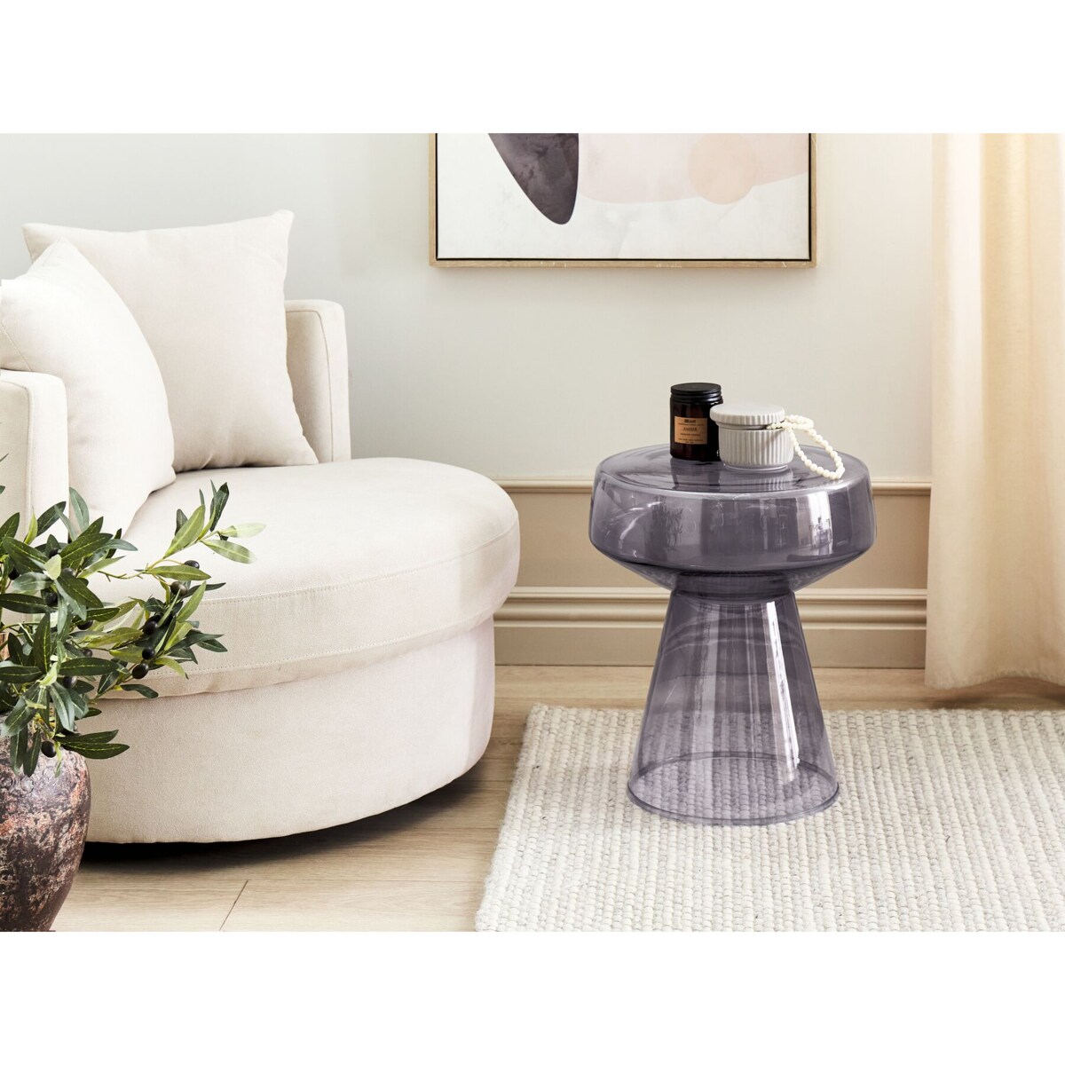 Stolik pomocniczy szklany szary LAGUNA