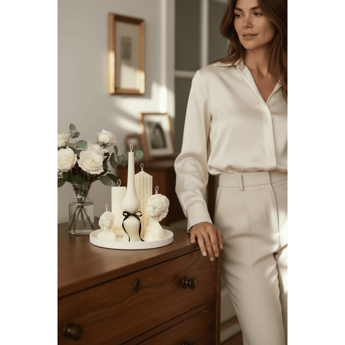 Zestaw świec sojowych Grace – eleganckie rzeźby i dekoracyjne formy na tacy + torba prezentowa GRATIS