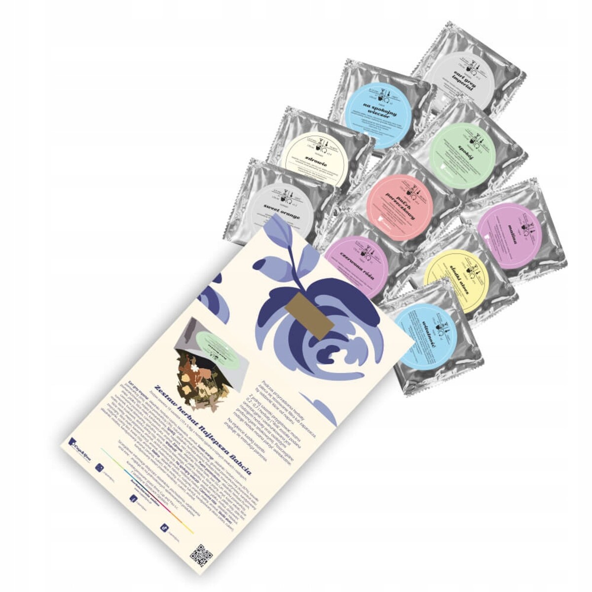 PREZENT UPOMINEK PODARUNEK NA DZIEŃ BABCI URODZINY 10 SMAKÓW HERBAT SYPANYCH PREMIUM GIFT BOX KOSZ PUDEŁKO ZESTAW PREZENTOWY UPOMINKOWY