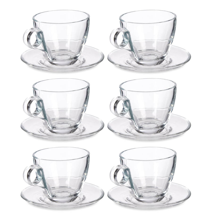 Szklane filiżanki do kawy ze spodkami, zestaw 6-kubków, 170 ml