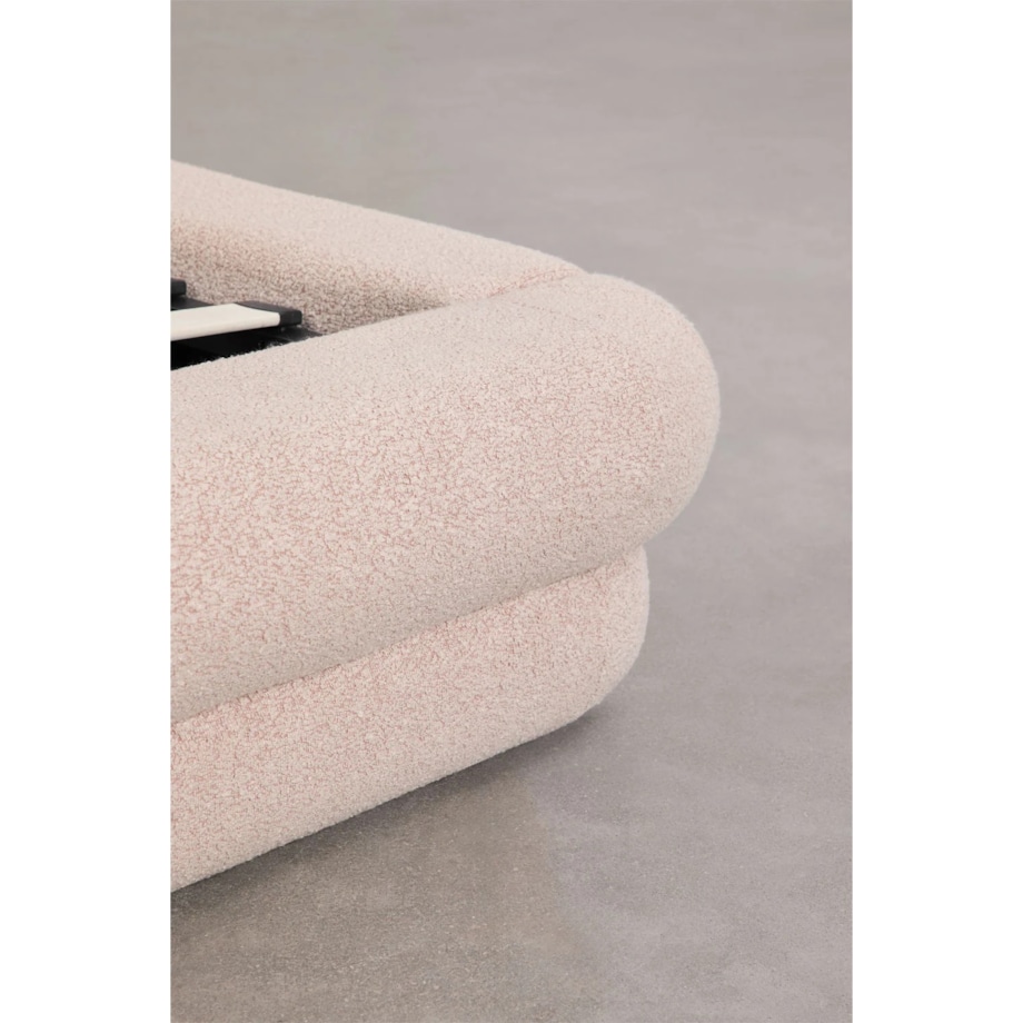Łóżko z pojemnikiem na pościel, bouclé, blady róż Borzensi, 160x200 cm
