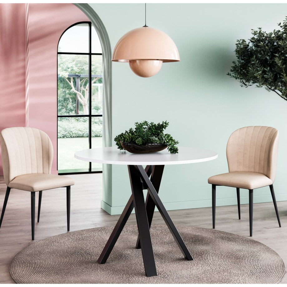 Okrągły stół IGO na matealowej podstawie średnica blatu 90cm- biały