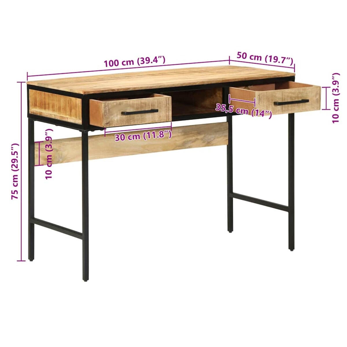 vidaXL Biurko do pisania Brązowy 100 x 50 x 75 cm lite drewno mango