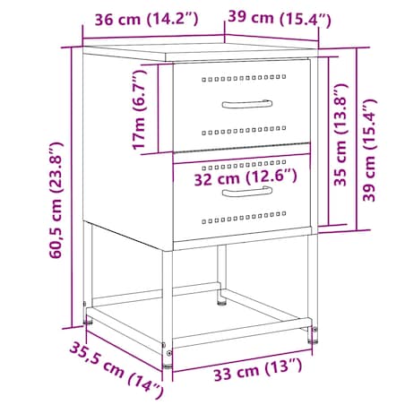 vidaXL Szafki nocne, 2 szt., oliwkowa zieleń, 36x39x60,5 cm, stal