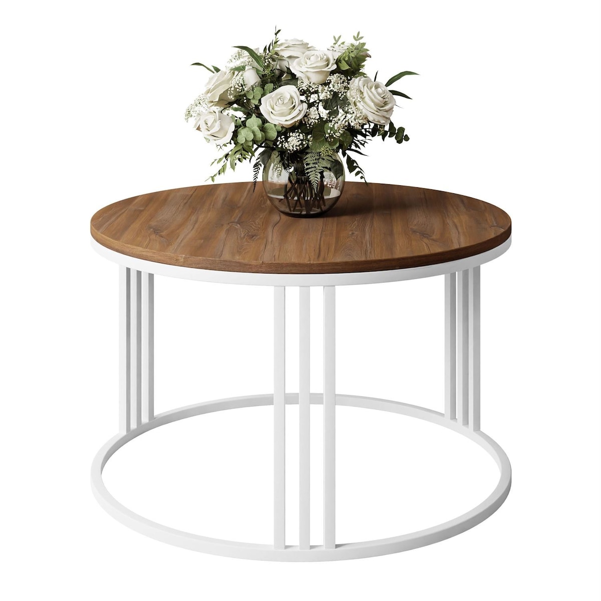 Okrągły stolik kawowy LORI LOFT biały / dąb stirling