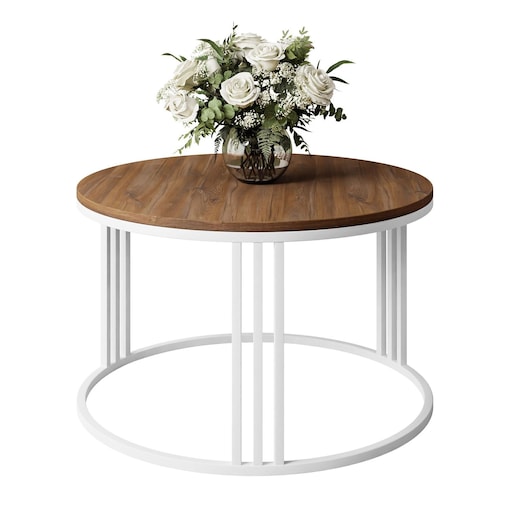 Okrągły stolik kawowy LORI LOFT biały / dąb stirling