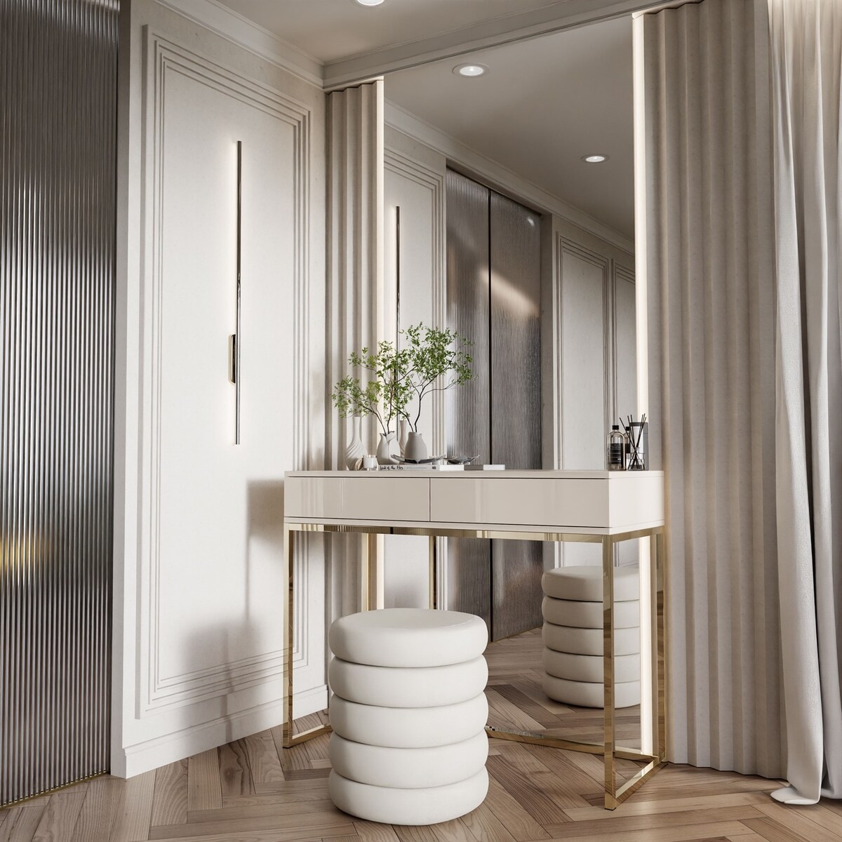 Konsola BLANCO GLAMOUR KASZMIR na złotym chromowanym stelażu, push-to-open