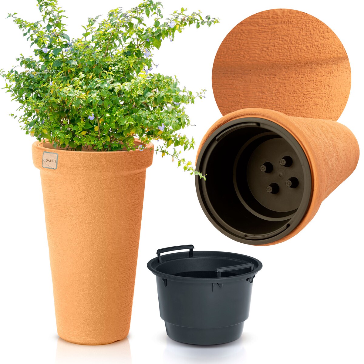 Doniczka Donica Ogrodowa 40 Cm Efekt Cegły Wysoka Okrągła Na Taras Do Ogrodu Domu Pomarańczowa