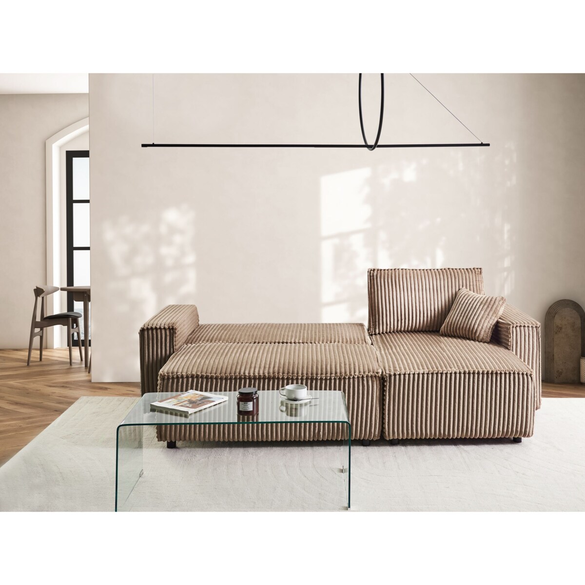 Sofa rozkładana ABACKA Jasnobrązowy Sztruks Lewostronny