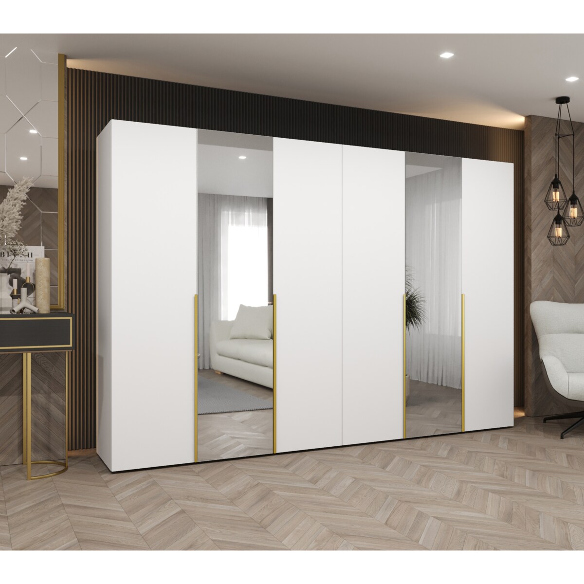 Szafa uchylna otwierana ALICANTE 2 300 wys. 202 cm Biały + u. Złoty