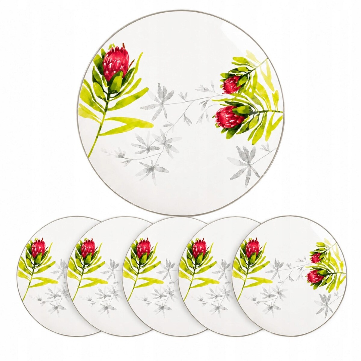 Zestaw Talerzy Płytkich 27cm 6 szt Kwiaty Floral Premium obiadowe duży