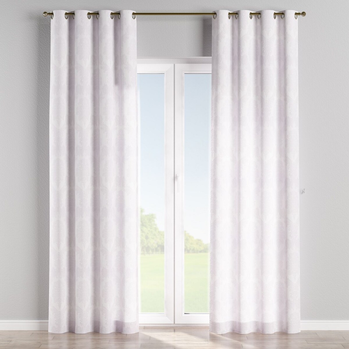 Zasłona na kółkach 1 szt. 130x245 liście akantu na białym tle