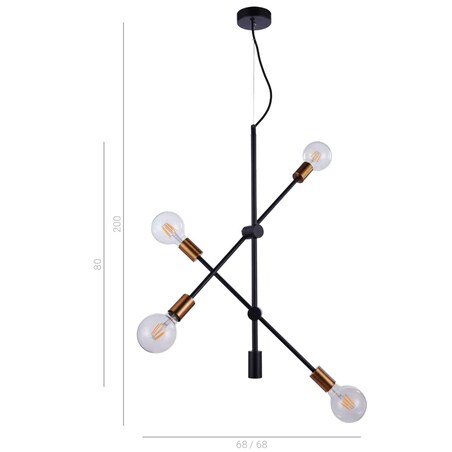 LAMPA wisząca EDMOND MD-BR-262002-D4-G/B Italux metalowa OPRAWA industrialna ZWIS sticks molekuły loft czarne