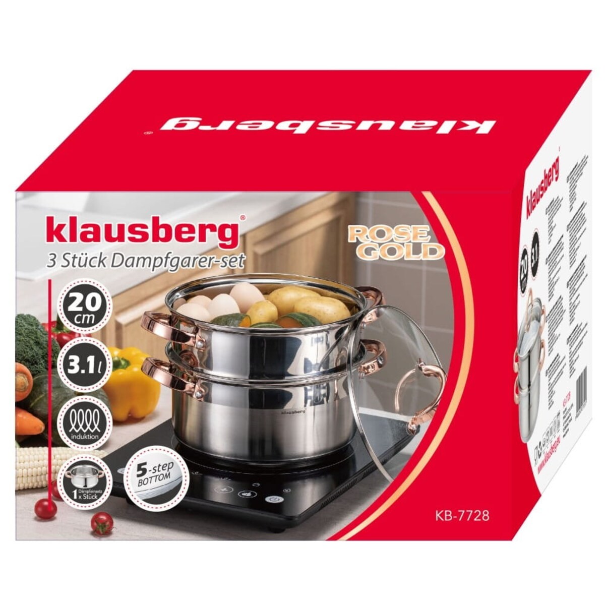 Zestaw garnków do gotowania na parze 20cm 3 elementy Parowar Rose Gold KLAUSBERG
