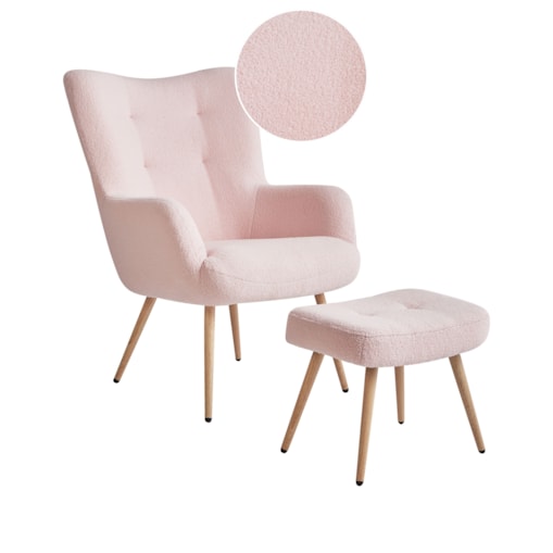 Fotel uszak VEJLE Z podnóżkiem Boucle Pastelowy róż