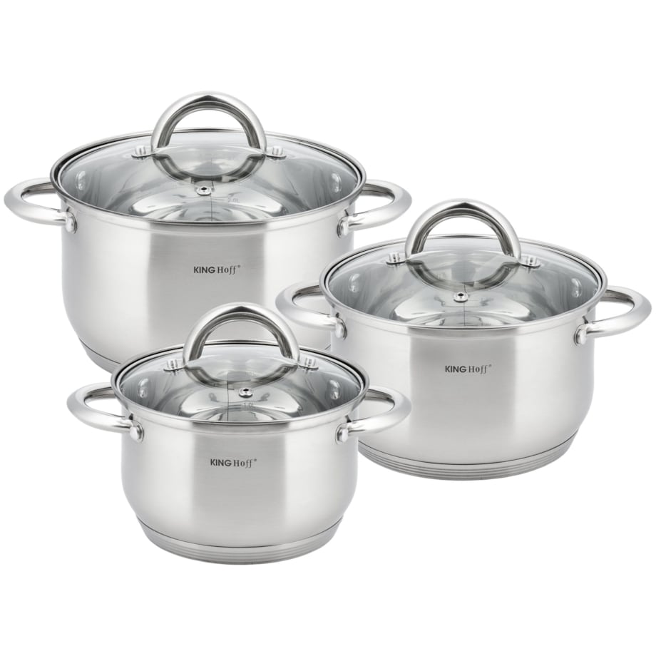 Zestaw garnków stalowych na indukcję 6 ele. 2.9/3.9/6.6L garnki KINGHOFF Silver