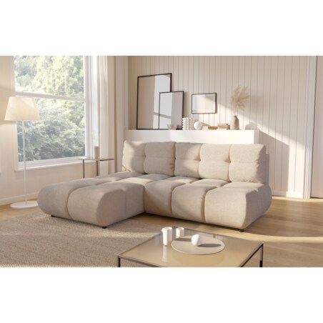 Pikowany Narożnik MILA rozkładany bez boczków lewy beżowy