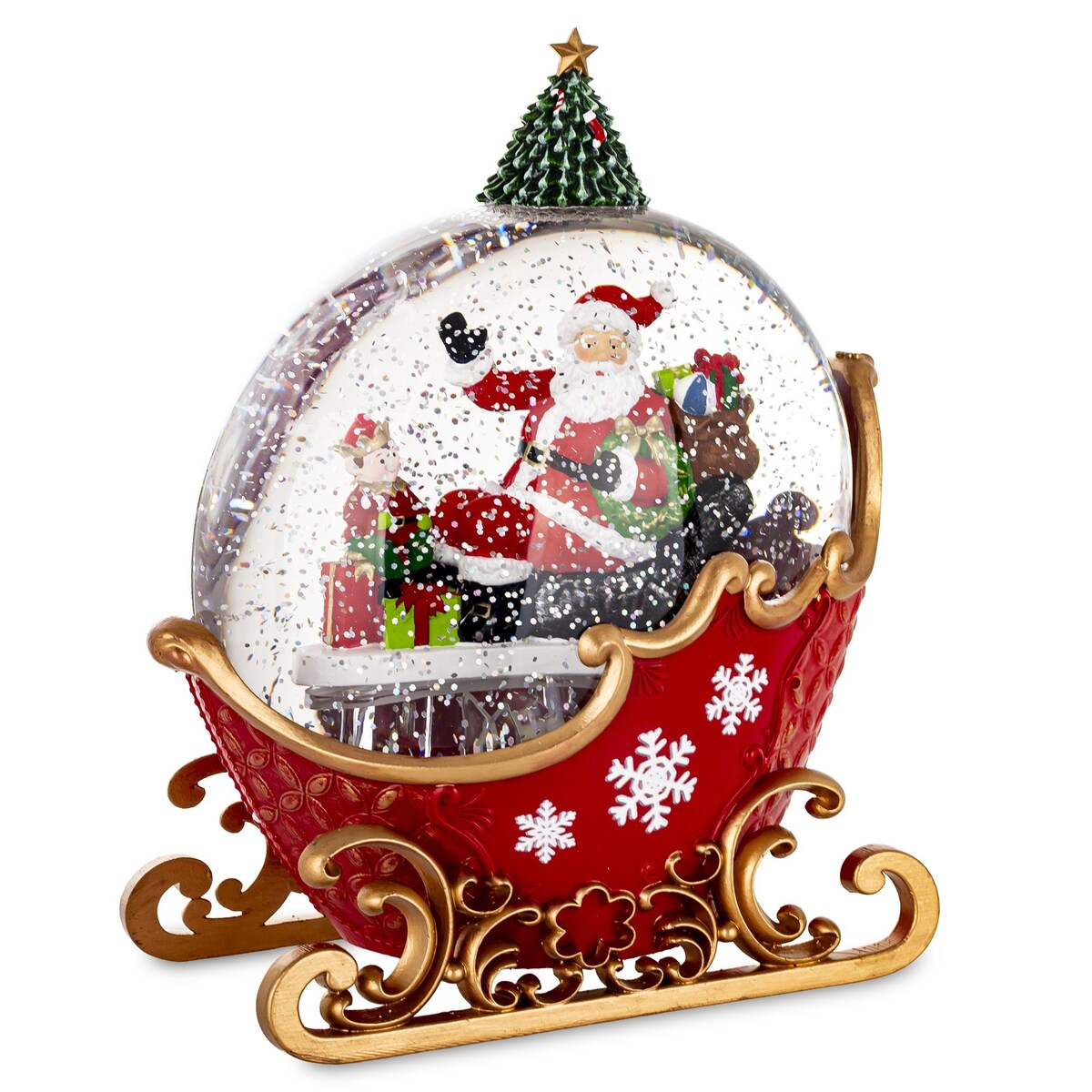 Szklana kula LED, pozytywka, z Mikołajem na saniach 21x17x11 cm PALLA DI NEVE