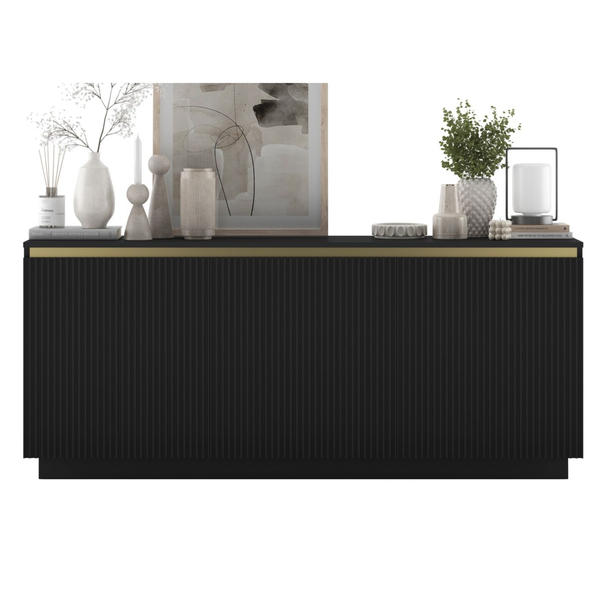 Komoda Glamour Nowoczesna Szafka RTV Czarny MAT ryflowane fronty 166,8 cm