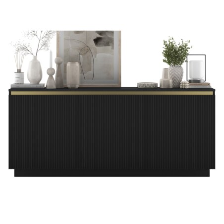 Komoda Glamour Nowoczesna Szafka RTV Czarny MAT ryflowane fronty 166,8 cm