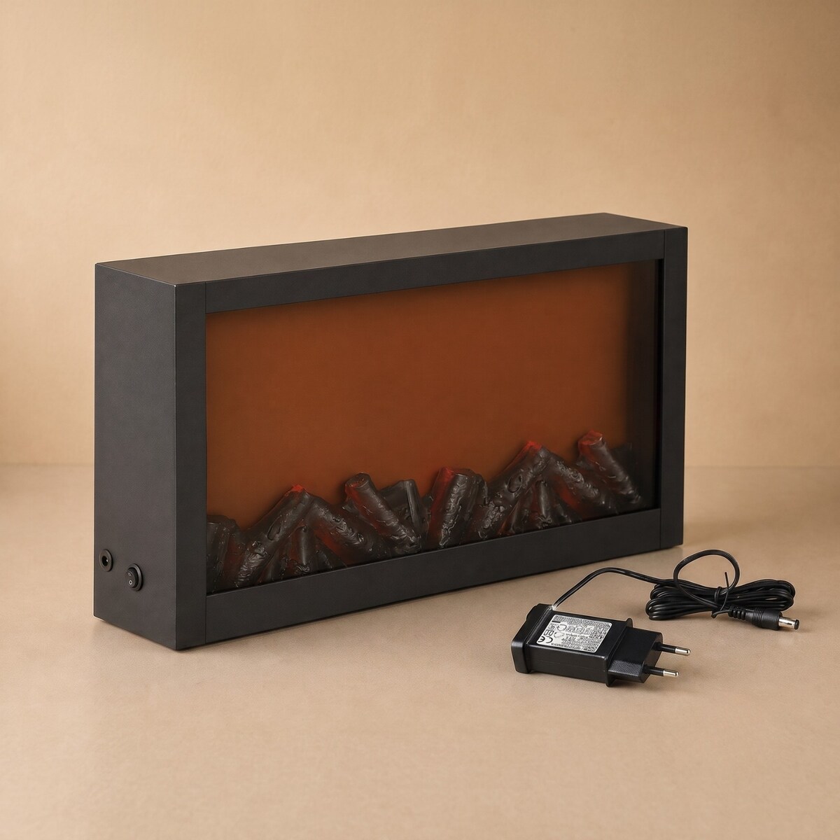 Kominek dekoracyjny LED, metalowy, 10 x 41 x 25 cm, kolor czarny