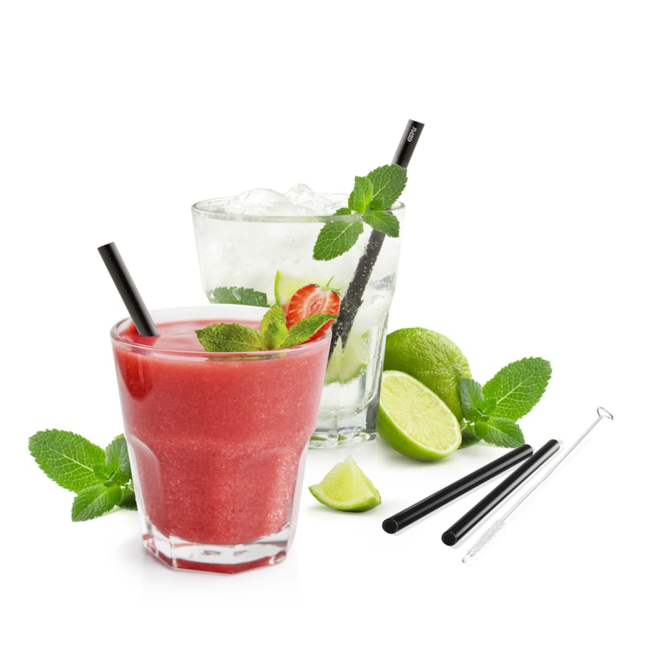 Zestaw 4 czarnych szklanych słomek FUTURE 13 cm