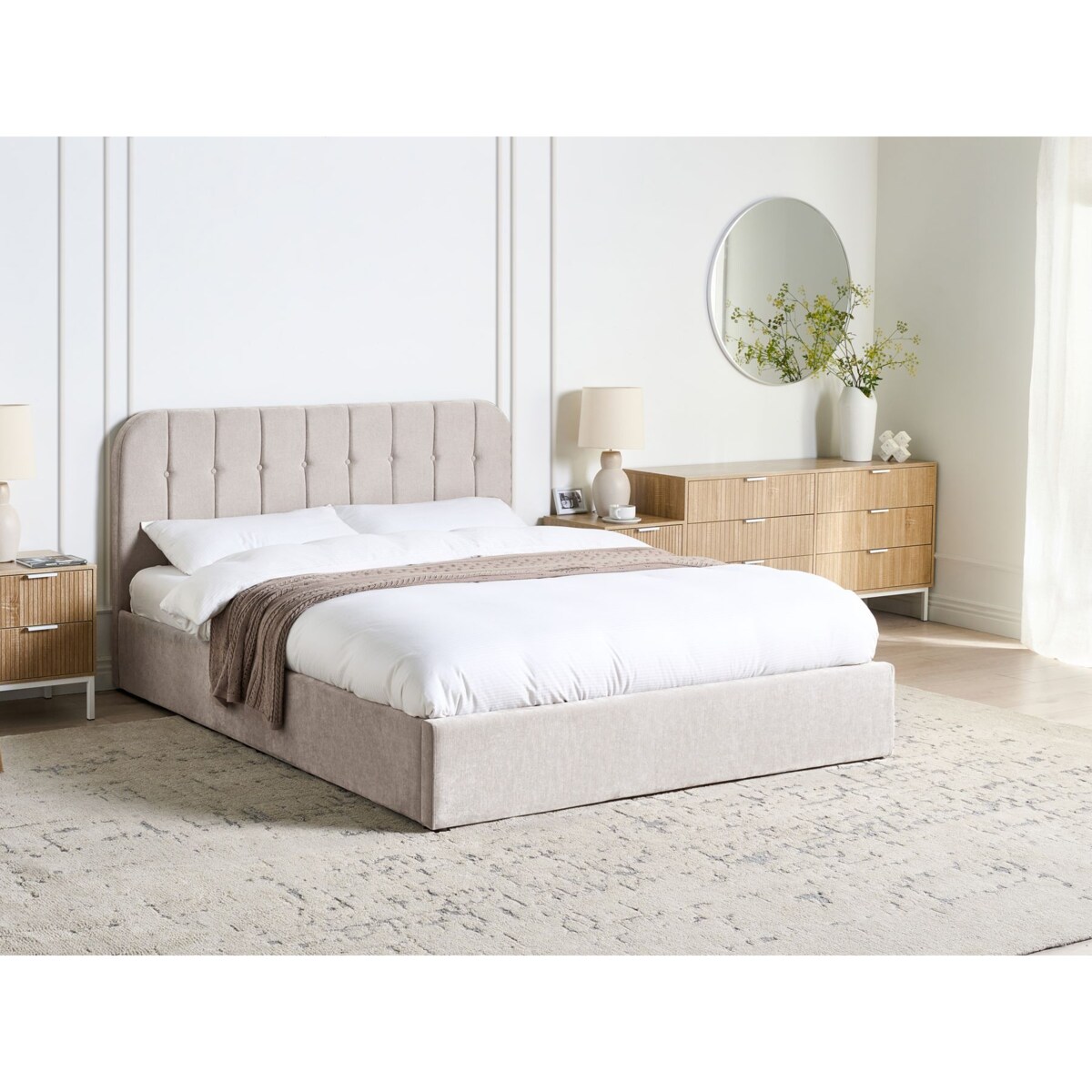 Łóżko z pojemnikiem CHALLANS 160 x 200 cm Beżowoszary