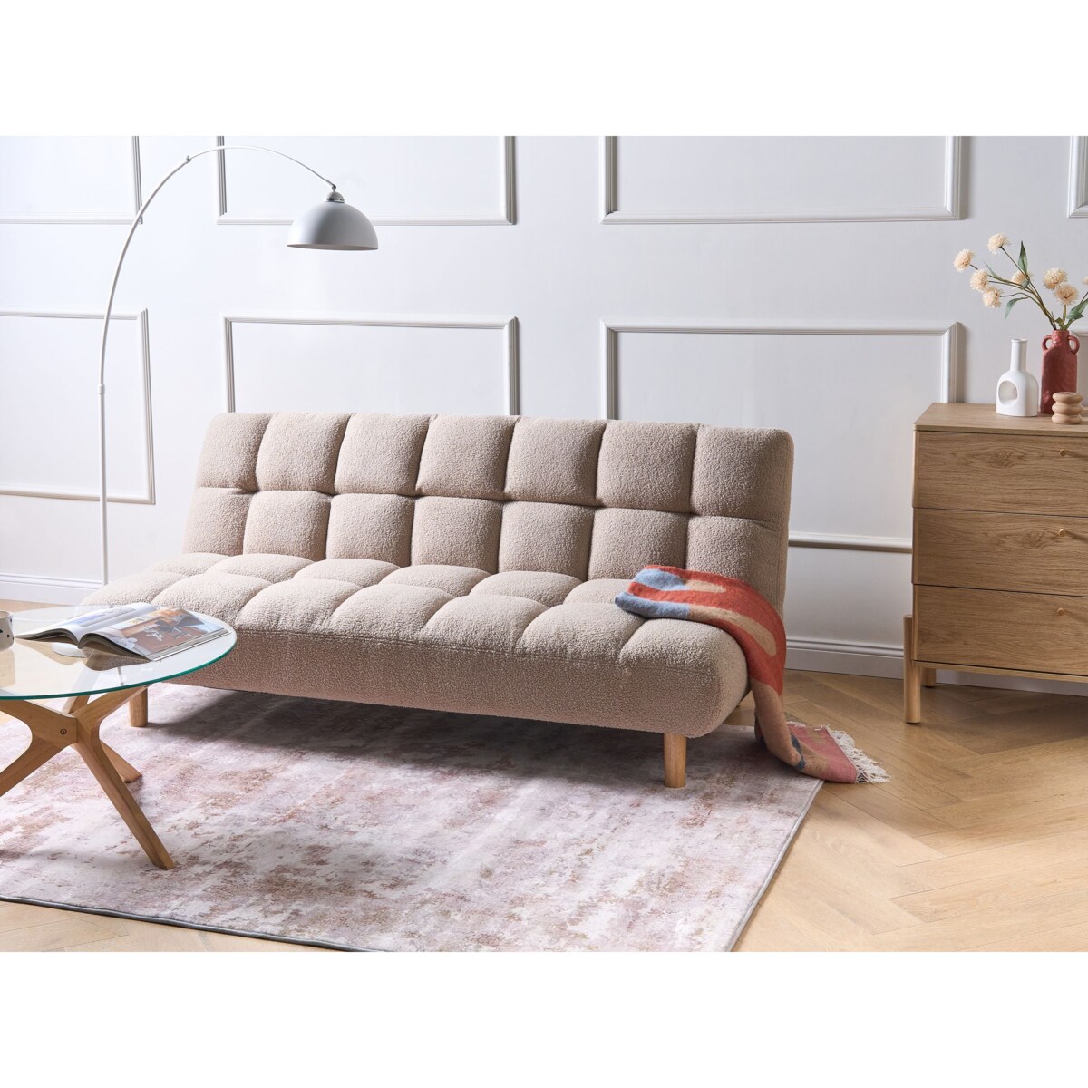Sofa rozkładana dla 2 osób RISOR Boucle Beżowy
