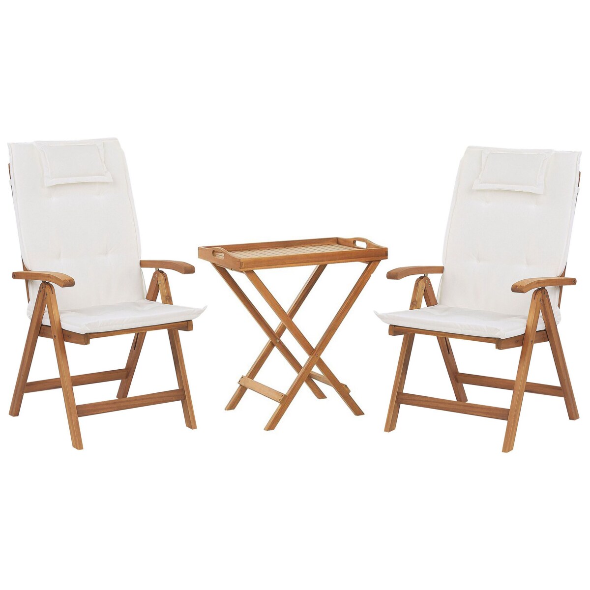 Zestaw mebli balkonowych drewno akacjowe z poduszkami kremowymi JAVA