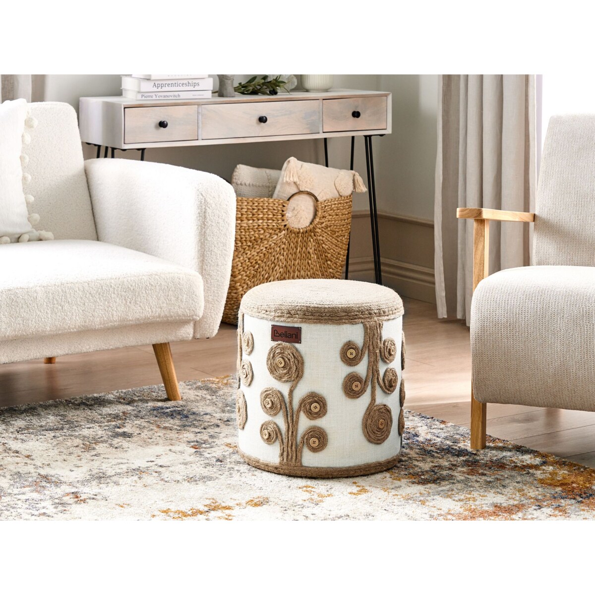 Puf z juty 40 cm biały z beżowym DIMAN