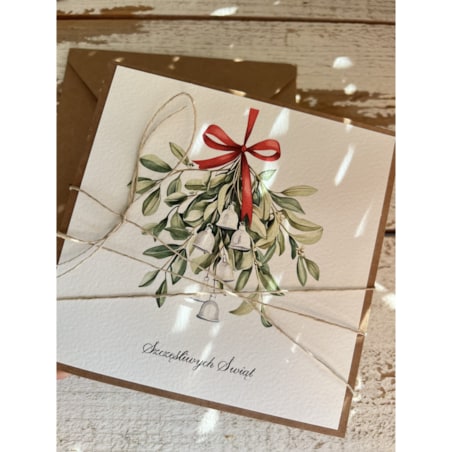 Kartka świąteczna ręcznie robiona z jemiołą na Boże Narodzenie - jemioła
