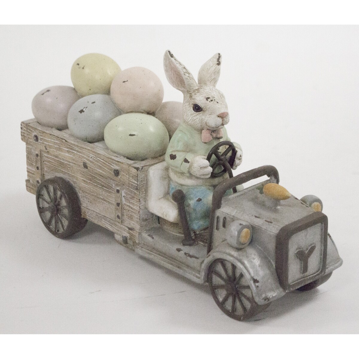 Dekoracja - królik w samochodzie z pisankami 15,5x25x9 cm