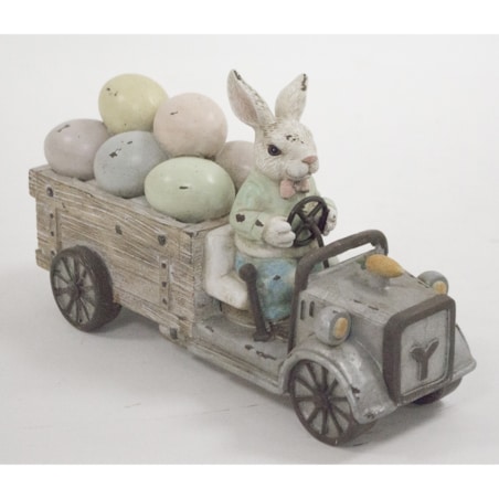 Dekoracja - królik w samochodzie z pisankami 15,5x25x9 cm
