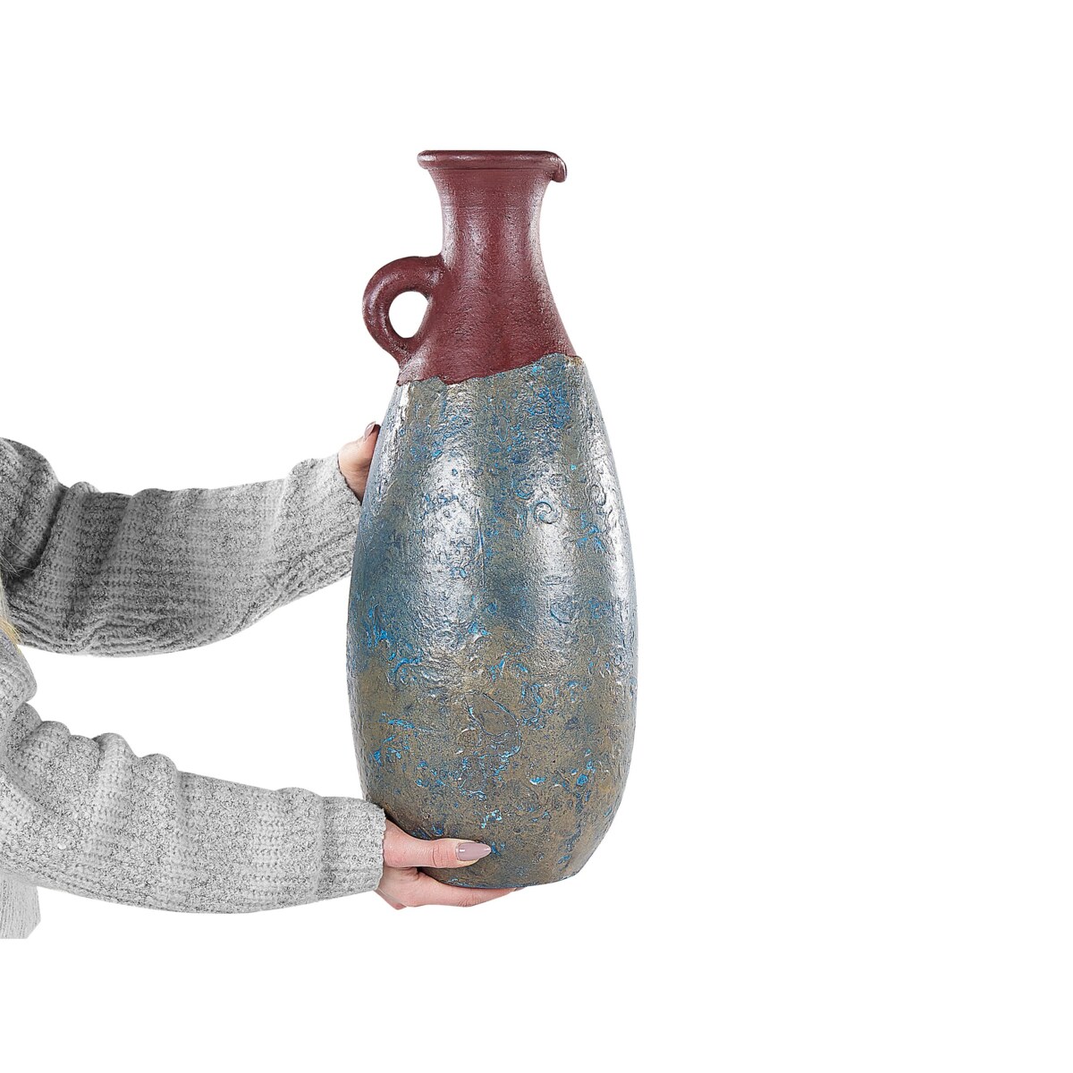 Wazon dekoracyjny z terakoty 50 cm niebiesko-brązowy VELIA