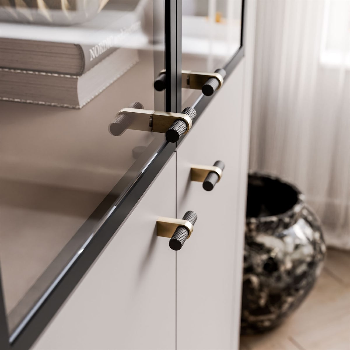 Witryna ELODIE z oświetleniem LED kaszmir