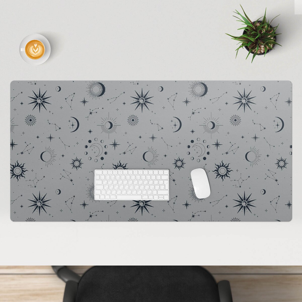 Szara mata na biurko Kosmiczne wzory, 120x60 cm