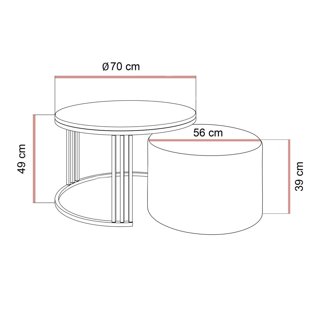 Stolik kawowy z pufą LORI MAT złoto szczotkowane, kaszmir mat / Perfect Harmony 01