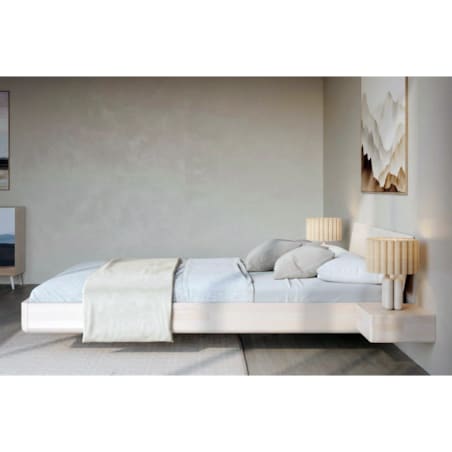 Łóżko lewitujące drewniane bukowe Visby LENA z szafkami / 200x200 cm, kolor biały