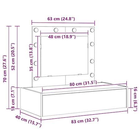 vidaXL Toaletka Biały 83 x 40 x 70 cm Materiał drewnopochodny