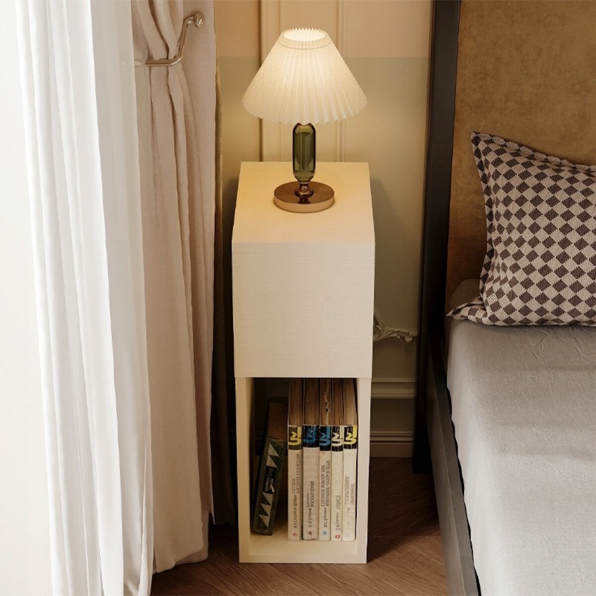 Szafka nocna kremowa z szufladą stolik z półką nowoczesny loft sypialni 55 cm