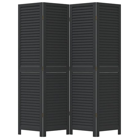 vidaXL Parawan pokojowy, 4-panelowy, czarny, lite drewno paulowni
