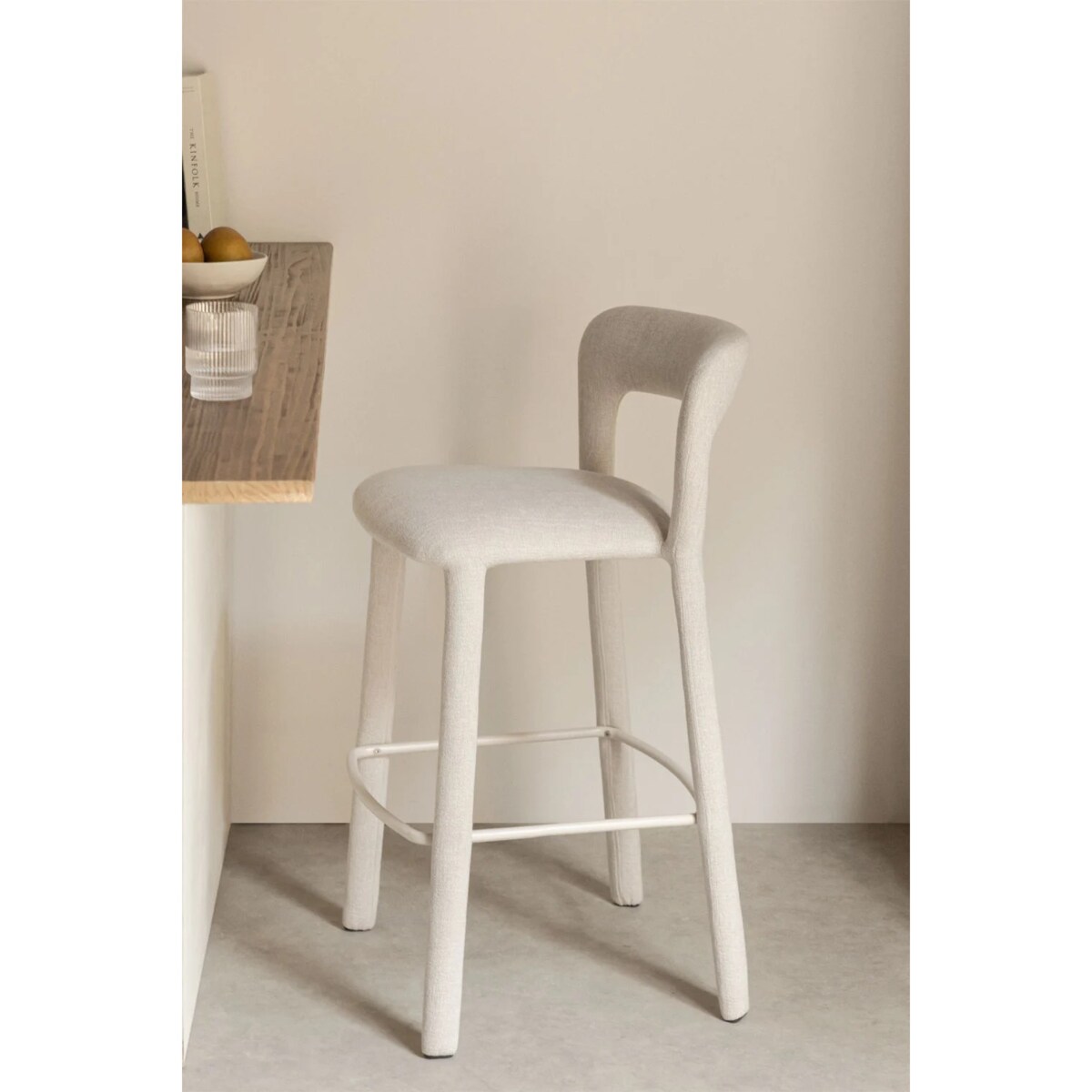 Krzesło barowe tapicerowane, brudna biel, Brussells ↑75 cm