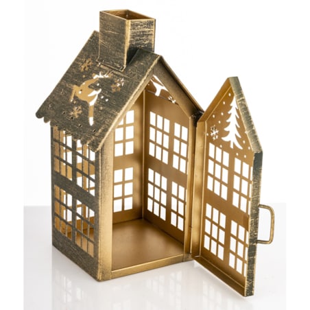 Dekoracja - metalowy domek 20x11,5x10 cm MIHNU z jeleniem na dachu