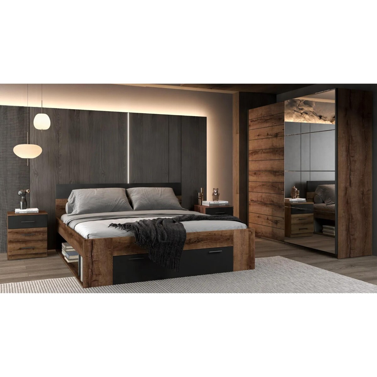 Szafka nocna BETA 3S dąb monastery/czarna