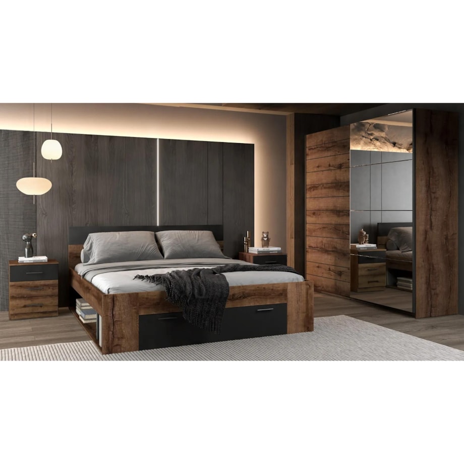 Szafka nocna BETA 3S dąb monastery/czarna