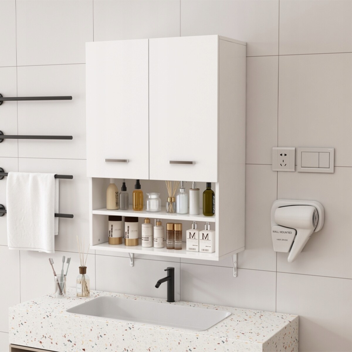 Szafka łazienkowa wisząca ścienna nad pralkę pojemne półki regał loft 64 cm