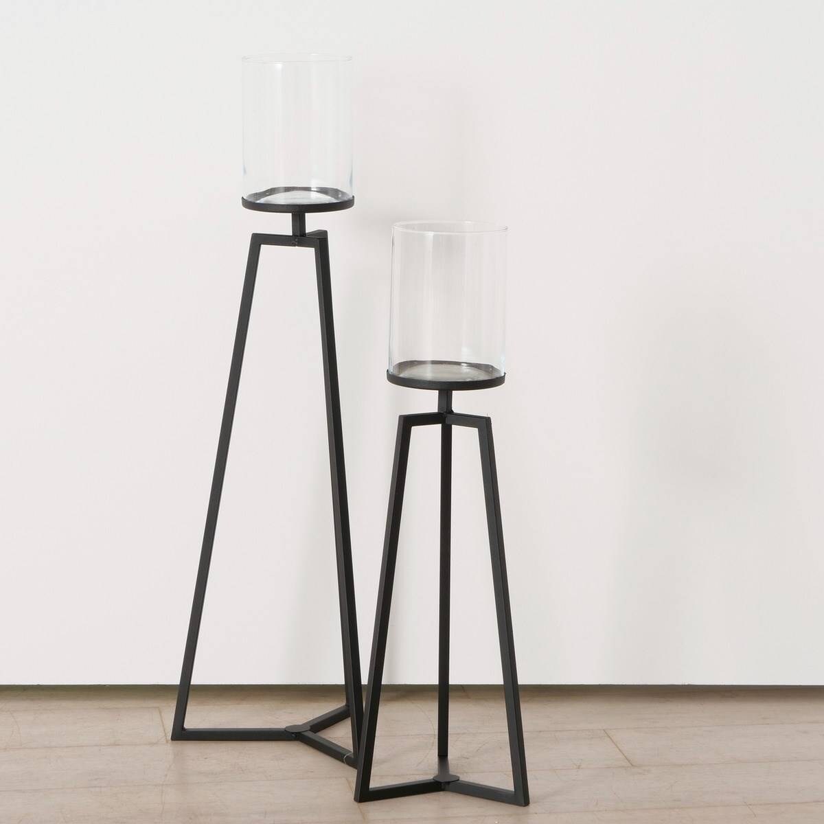 Szklane świeczniki na metalowym stelażu Cosa, 75-95 cm