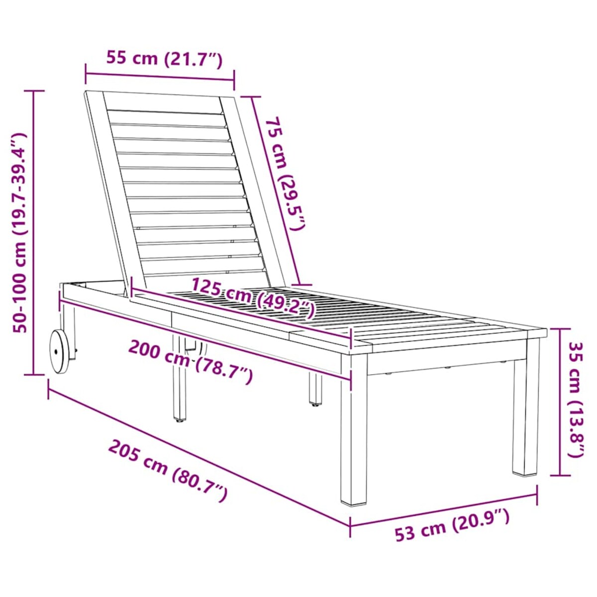 vidaXL Leżak 1-osoba Brązowy 207 x 58 x 35cm Lite drewno akacjowe
